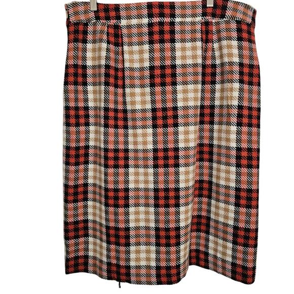 Talbots Fringe Faux Wrap Wool Blend Skirt Tartan Plaid 18 Orange Brown Autumn - Picture 6 of 8